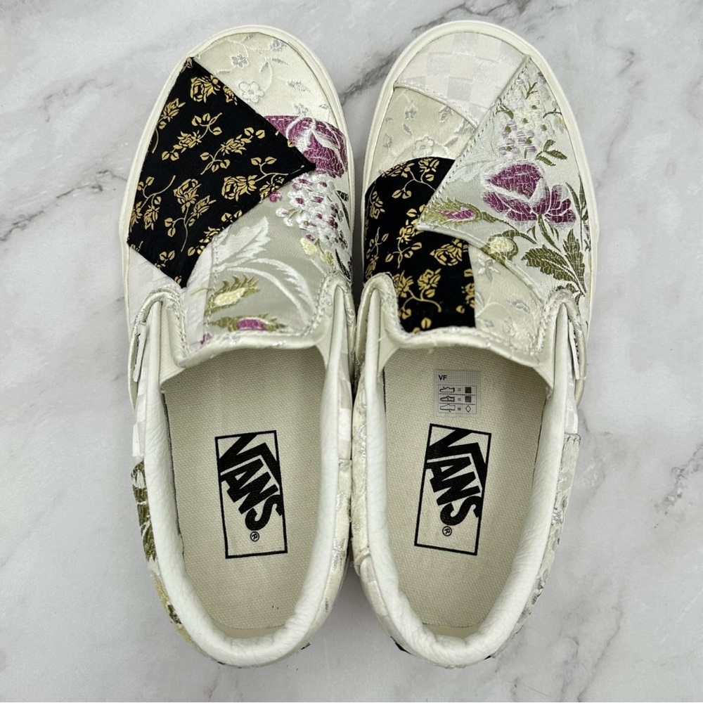 Vans Classic Slip On Shoes Womens Size 6.5 Retro Floral Patchwork White Brocade - Picture 7 of 14